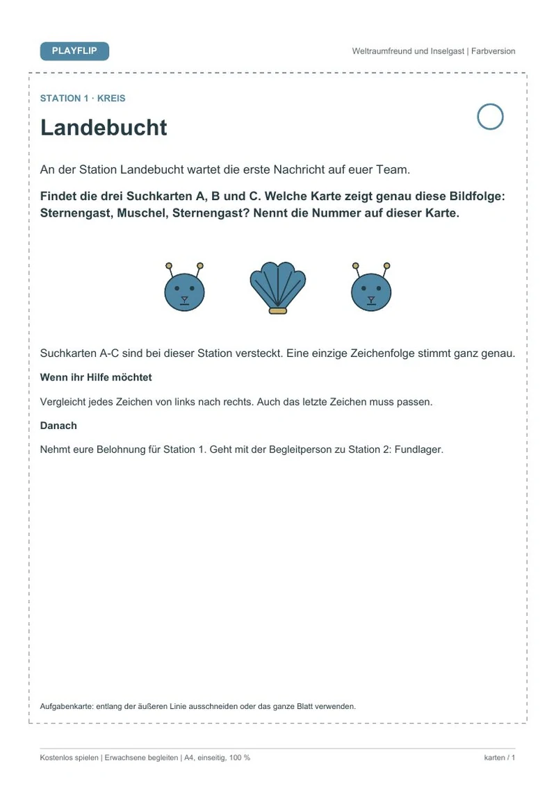 Originale erste Aufgabenkarte aus Das Album des Sternengasts
