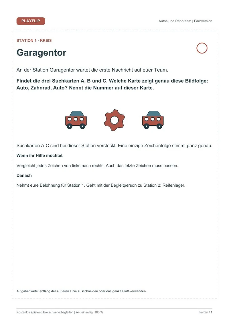 Originale erste Aufgabenkarte aus Startfreigabe fürs Freundschaftsrennen