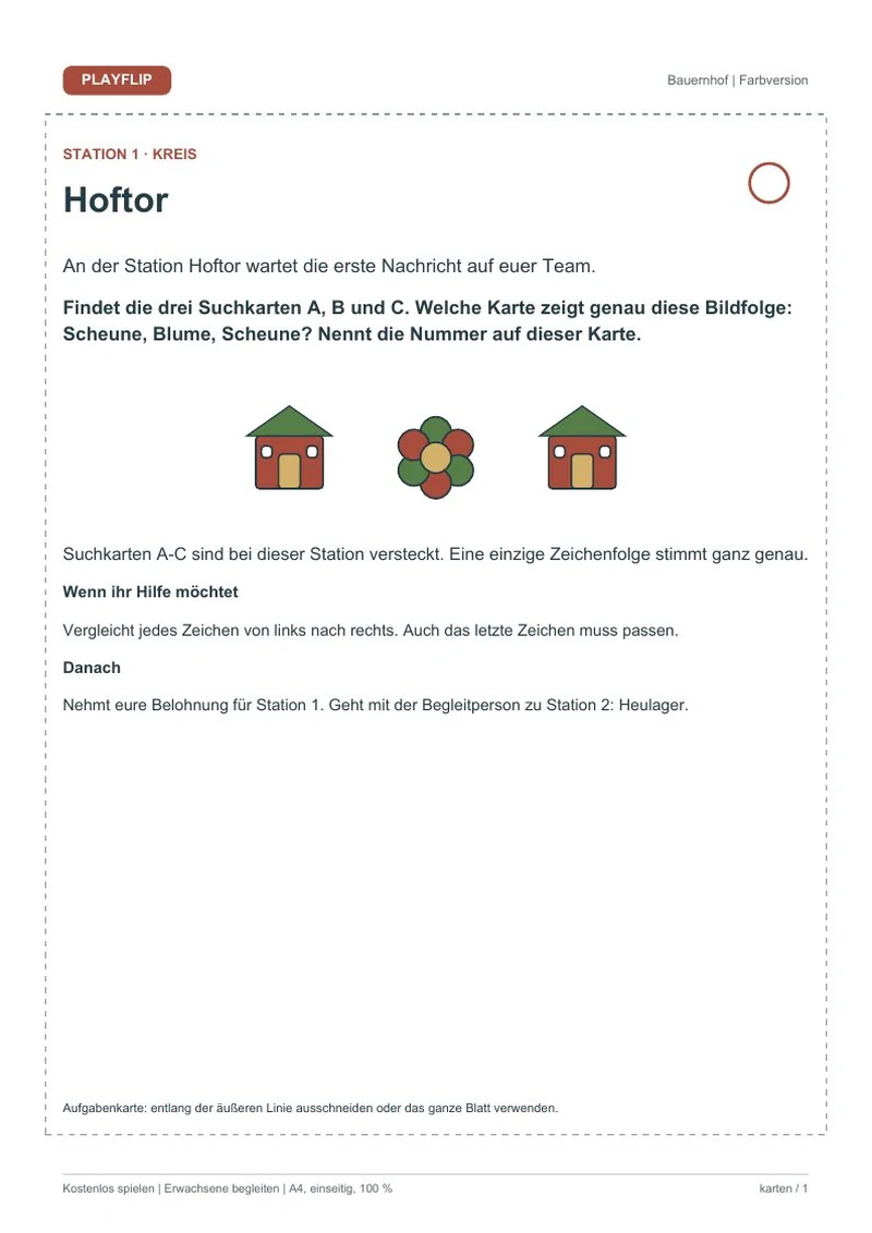 Originale erste Aufgabenkarte aus Erntefest auf Sonnenwiese