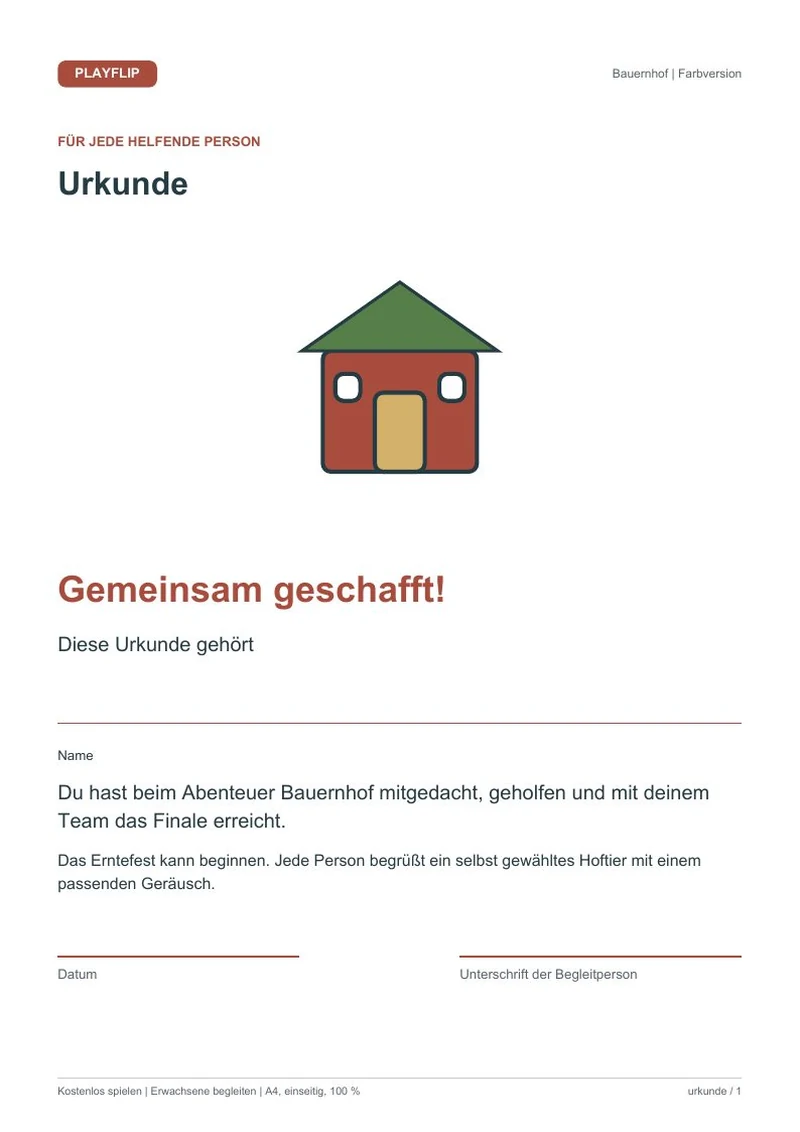 Originale Urkunde aus Erntefest auf Sonnenwiese