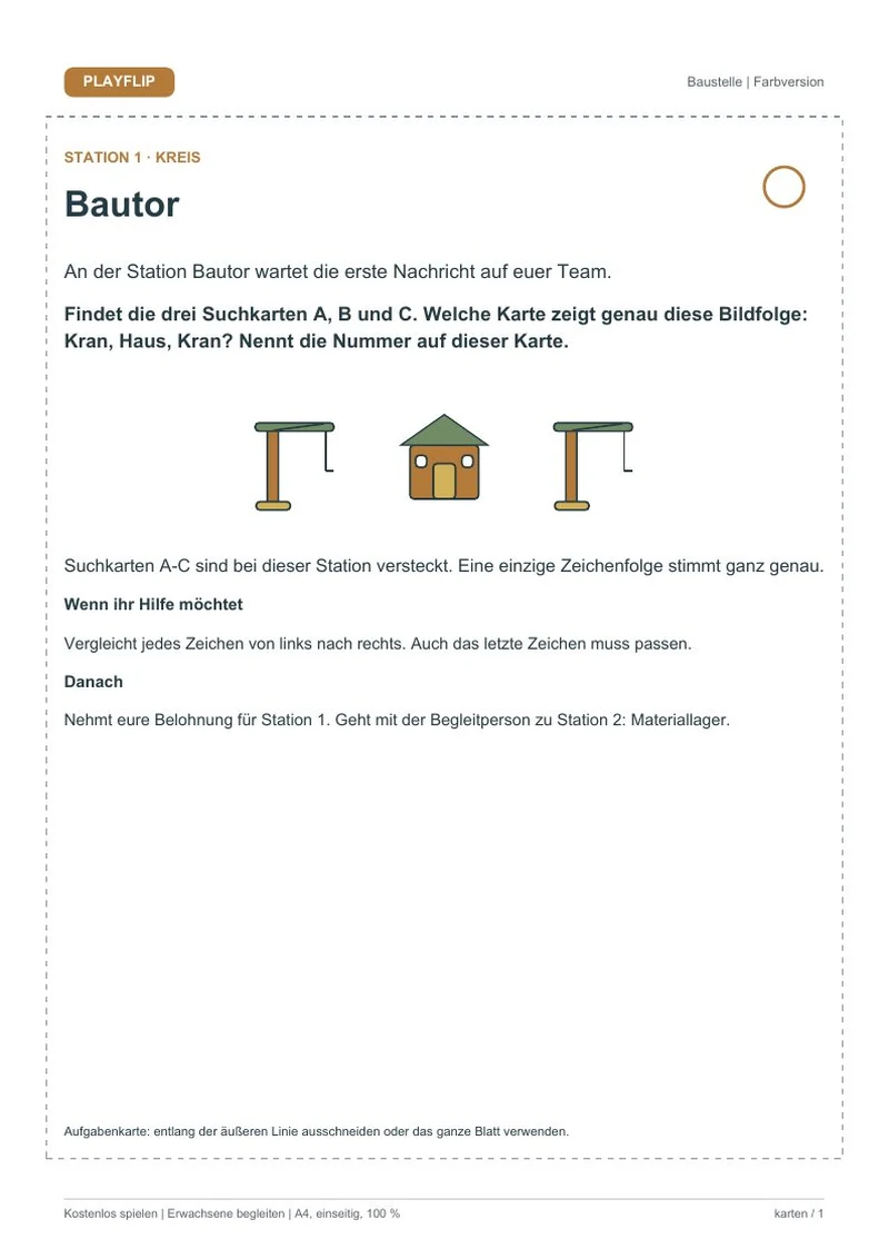Originale erste Aufgabenkarte aus Ein Spielplatz für alle