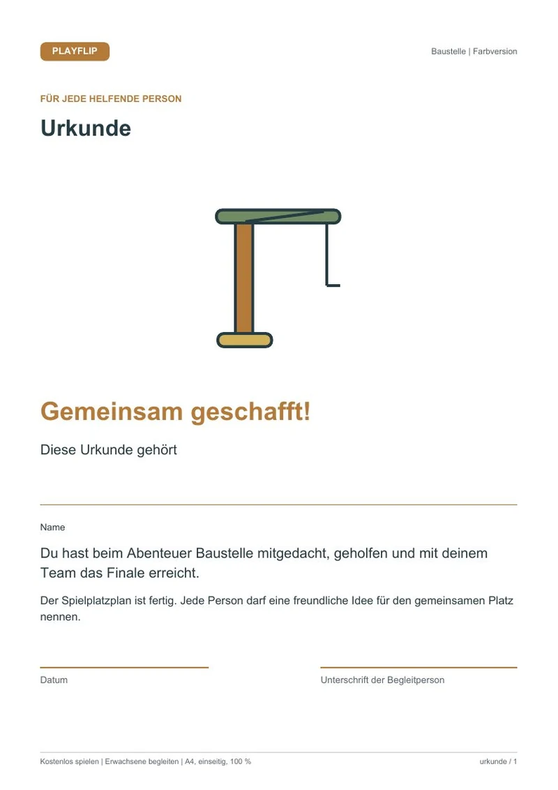 Originale Urkunde aus Ein Spielplatz für alle