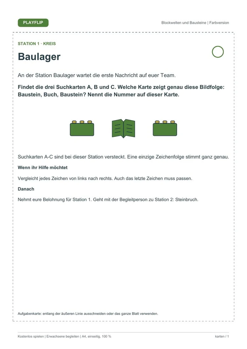 Originale erste Aufgabenkarte aus Die Brücke im Würfeltal