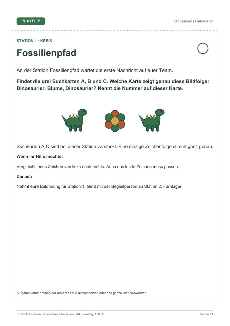Originale erste Aufgabenkarte aus Das verschwundene Nest
