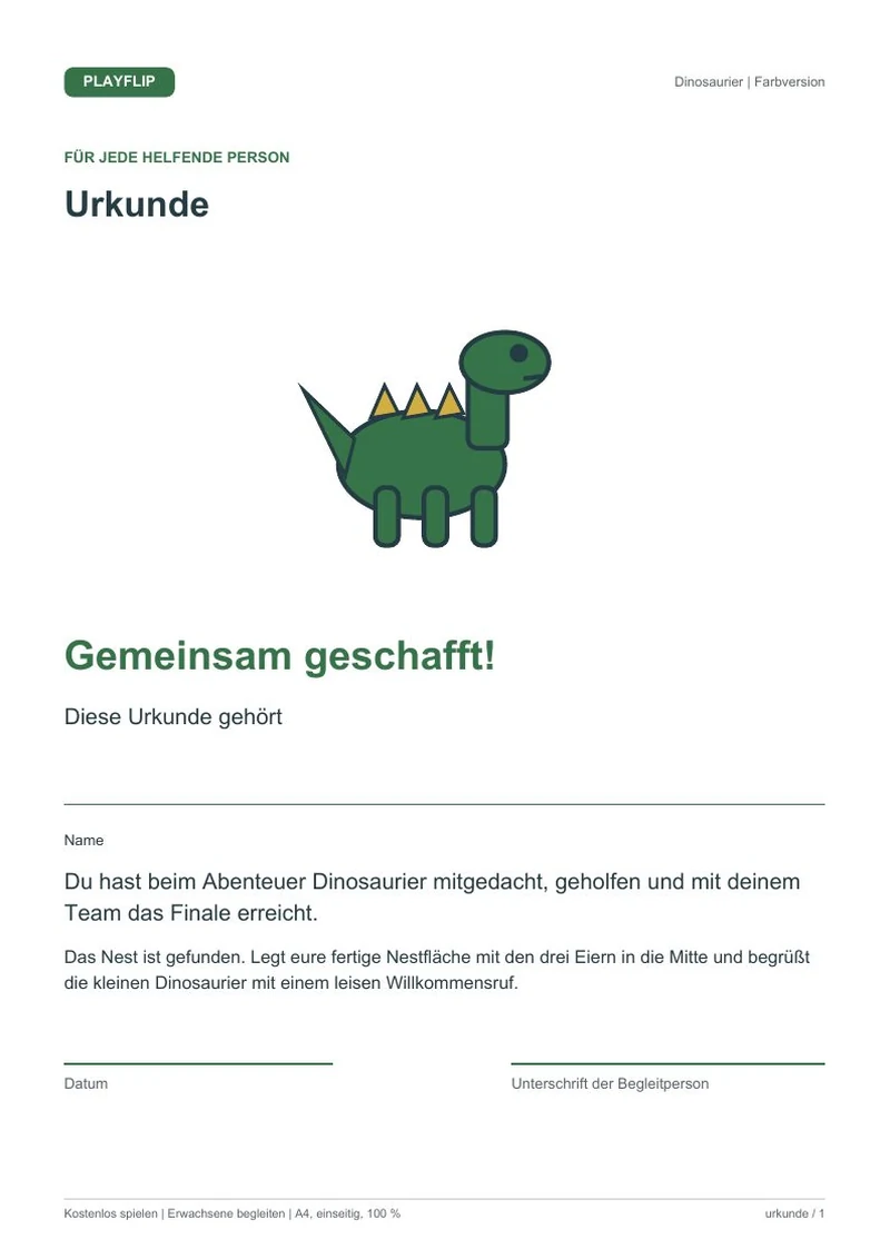 Originale Urkunde aus Das verschwundene Nest
