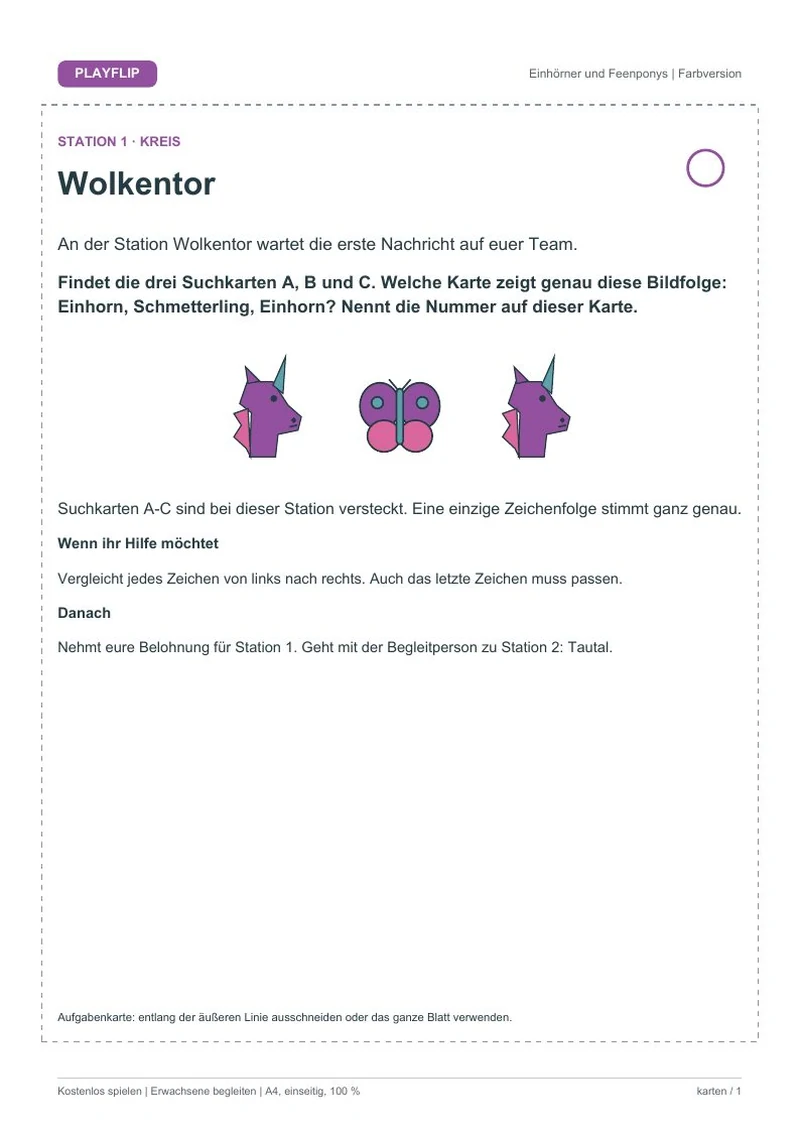 Originale erste Aufgabenkarte aus Das Licht vom Regenbogenbaum