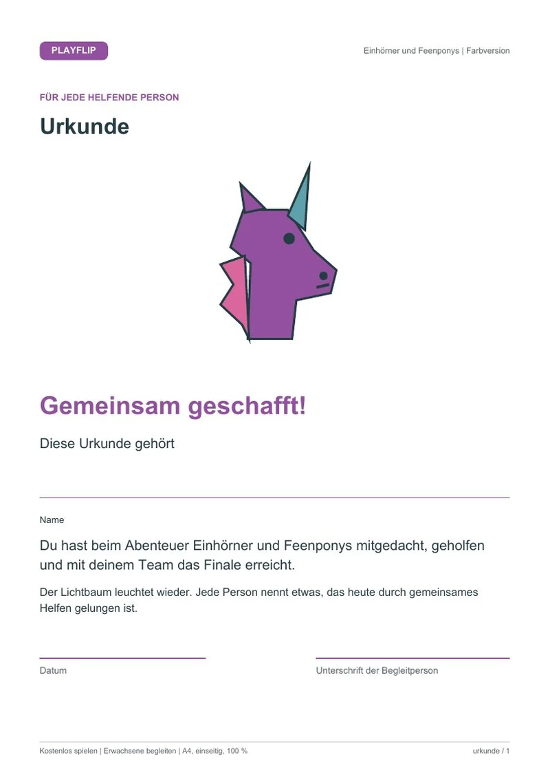 Originale Urkunde aus Das Licht vom Regenbogenbaum