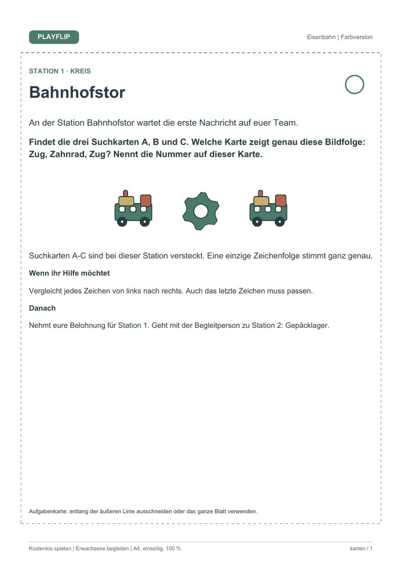 Originale erste Aufgabenkarte aus Der Zug von Wiesenwinkel