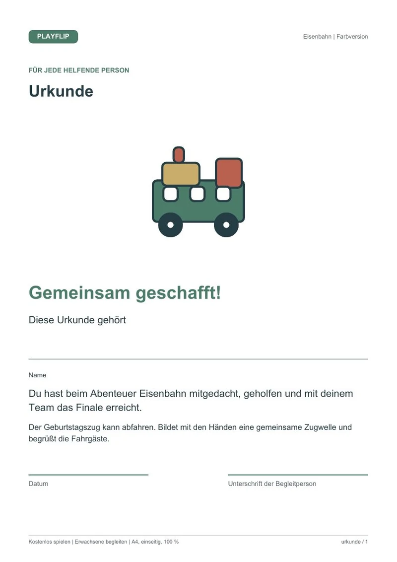 Originale Urkunde aus Der Zug von Wiesenwinkel