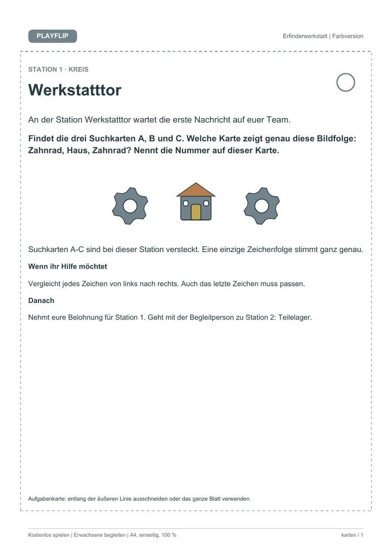 Originale erste Aufgabenkarte aus Die Freundlichkeitsmaschine