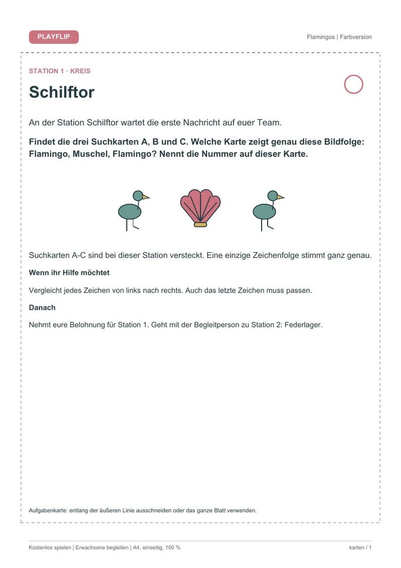 Originale erste Aufgabenkarte aus Das Zeichen vom Seerosensee