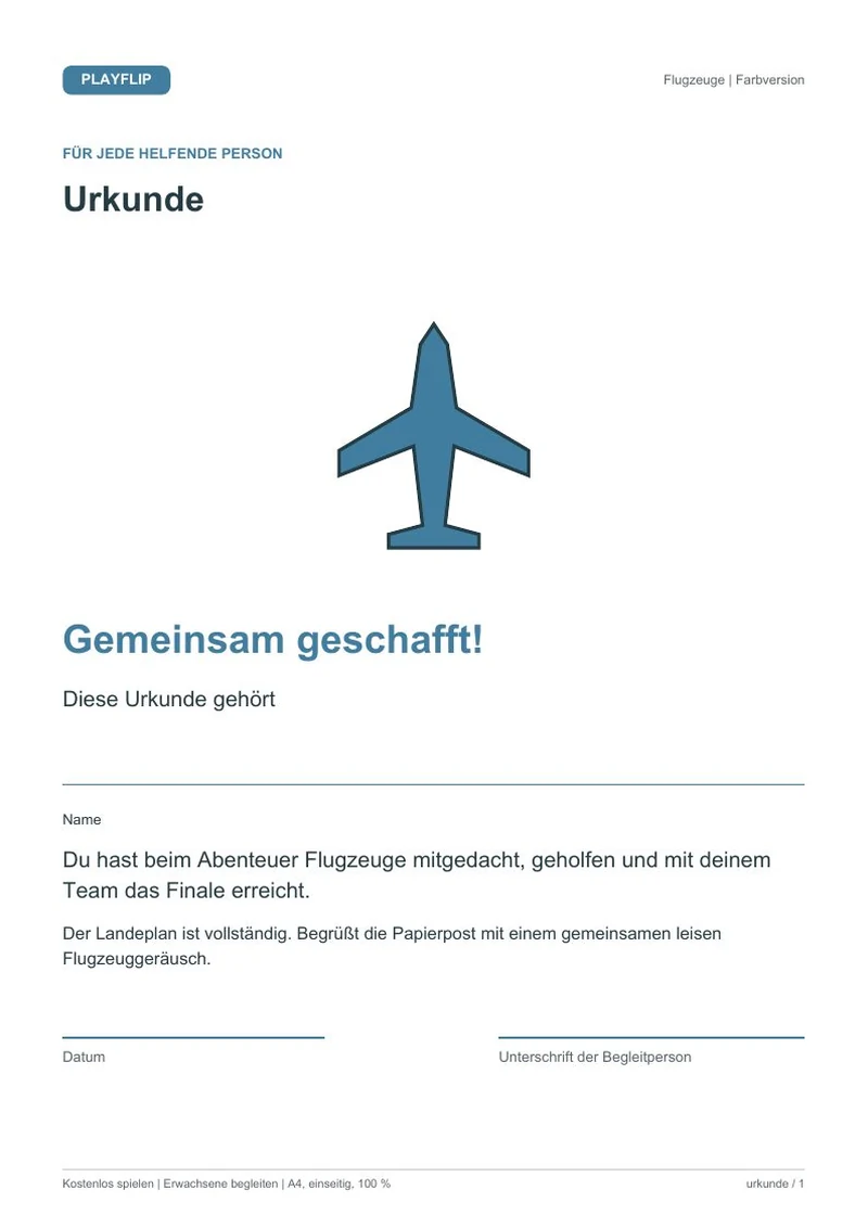 Originale Urkunde aus Postflug nach Papierland