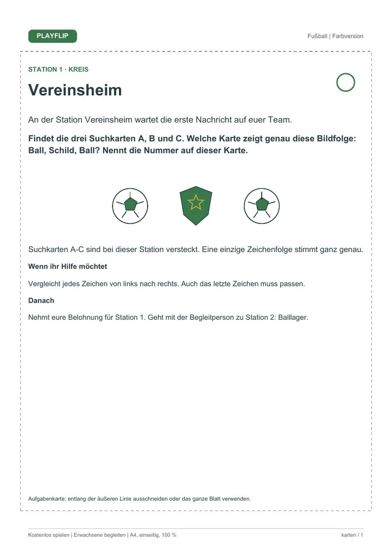 Originale erste Aufgabenkarte aus Der Freundschaftspokal