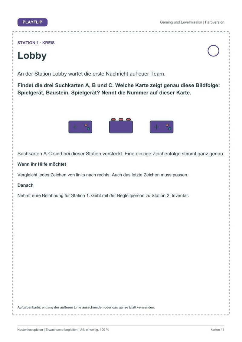 Originale erste Aufgabenkarte aus Neustart auf Levelinsel