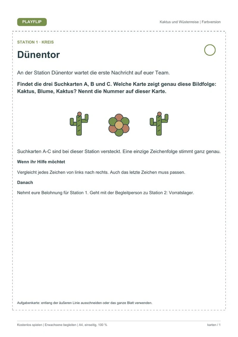 Originale erste Aufgabenkarte aus Der Weg zur Schattenoase
