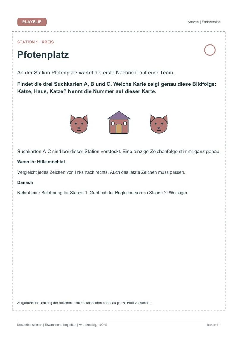 Originale erste Aufgabenkarte aus Die geheime Deckenhöhle