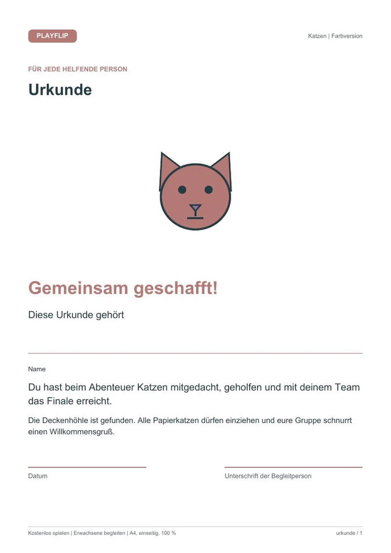 Originale Urkunde aus Die geheime Deckenhöhle