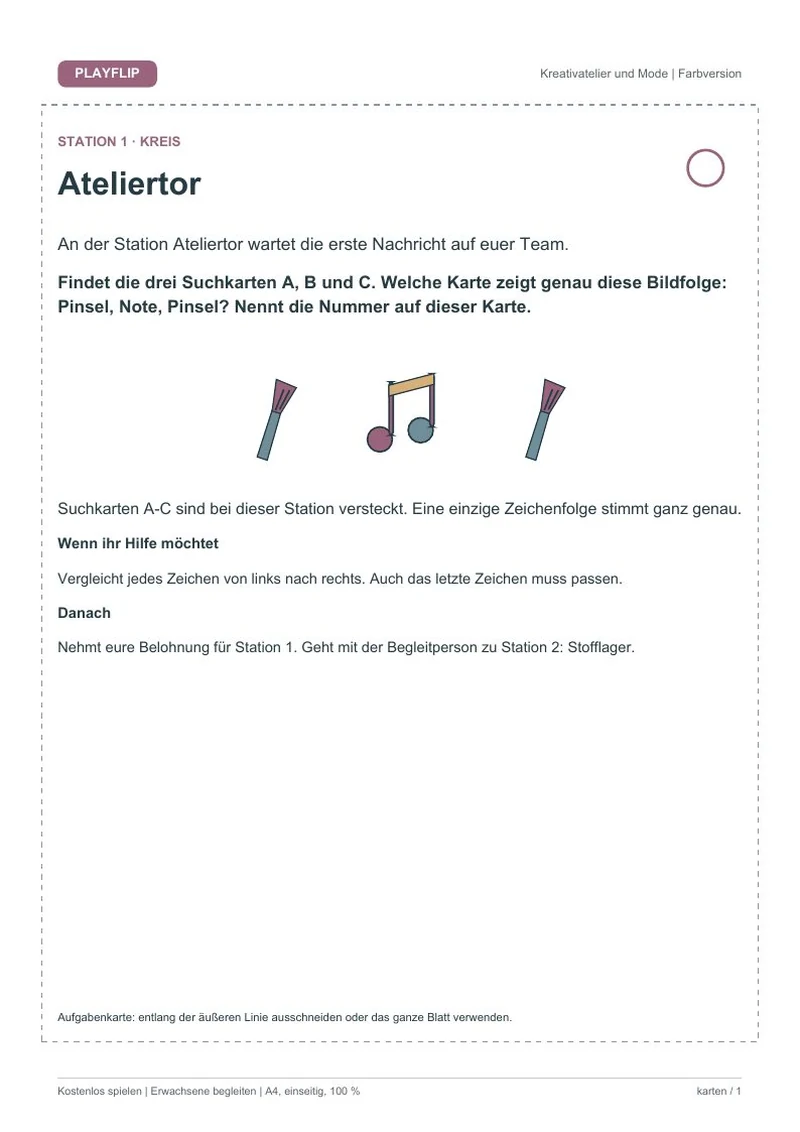 Originale erste Aufgabenkarte aus Ausstellung im Papierglanz