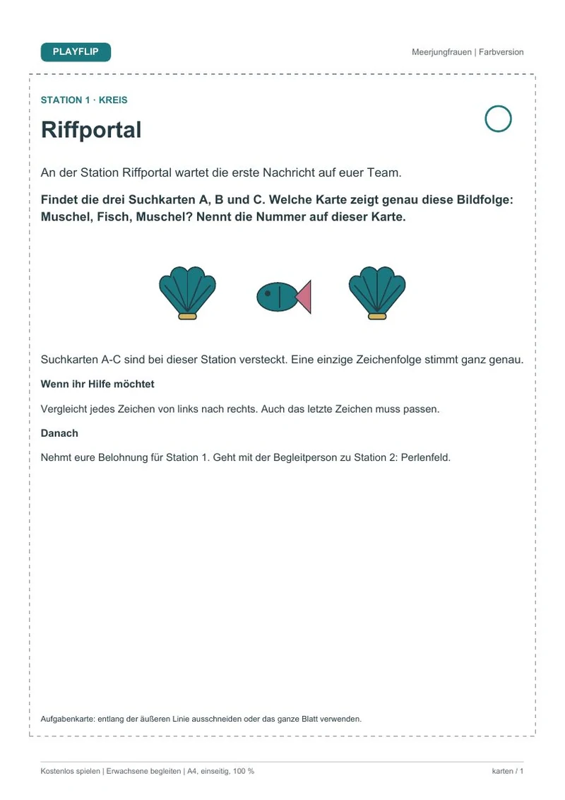 Originale erste Aufgabenkarte aus Das Tor von Muschelgrund