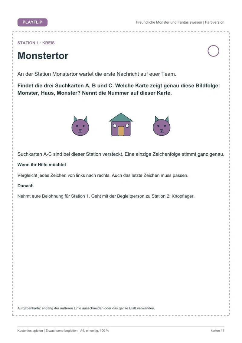 Originale erste Aufgabenkarte aus Das freundliche Willkommensfest