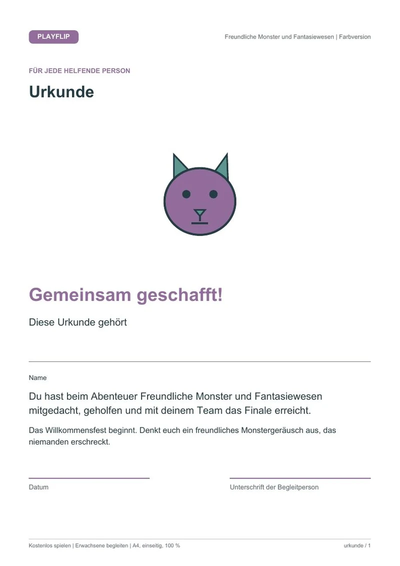 Originale Urkunde aus Das freundliche Willkommensfest