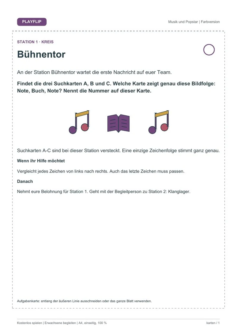 Originale erste Aufgabenkarte aus Das Konzert von Morgenklang