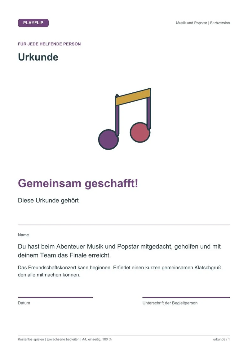 Originale Urkunde aus Das Konzert von Morgenklang