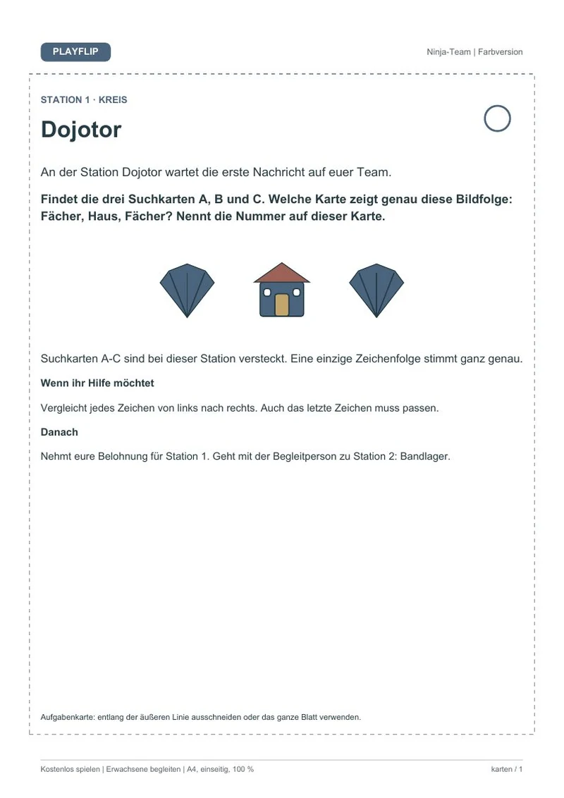 Originale erste Aufgabenkarte aus Die Friedensbotschaft