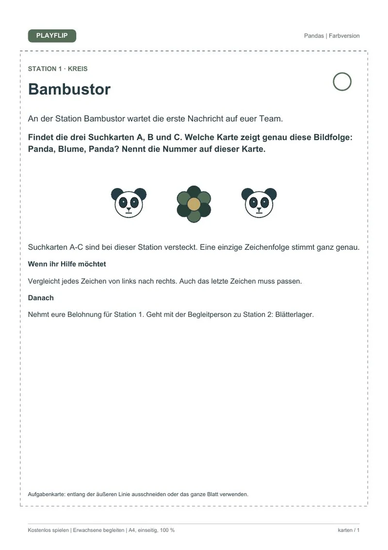 Originale erste Aufgabenkarte aus Baos Ruhelichtung
