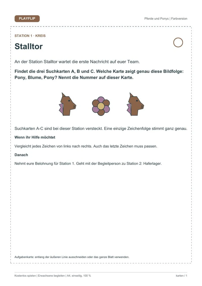 Originale erste Aufgabenkarte aus Der Plan fürs Wiesenfest
