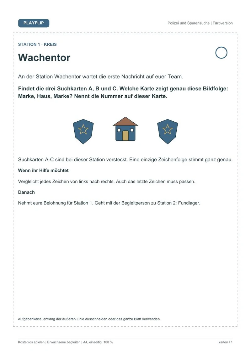 Originale erste Aufgabenkarte aus Der Wegweiser zur Fundkiste