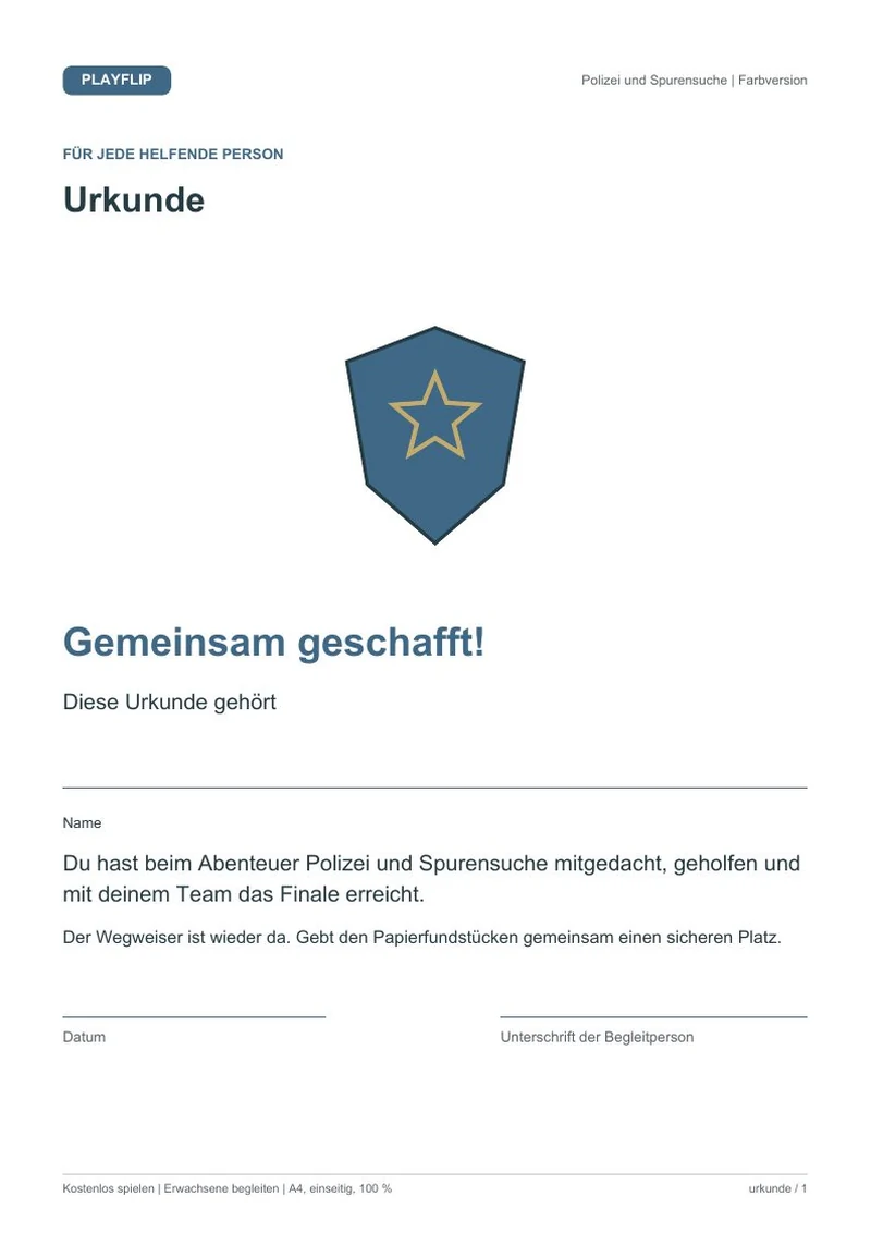 Originale Urkunde aus Der Wegweiser zur Fundkiste