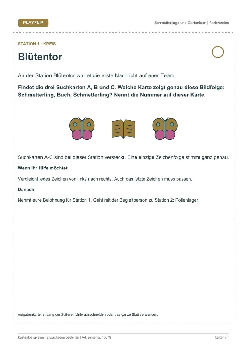 Originale erste Aufgabenkarte aus Der erste Frühlingsflug
