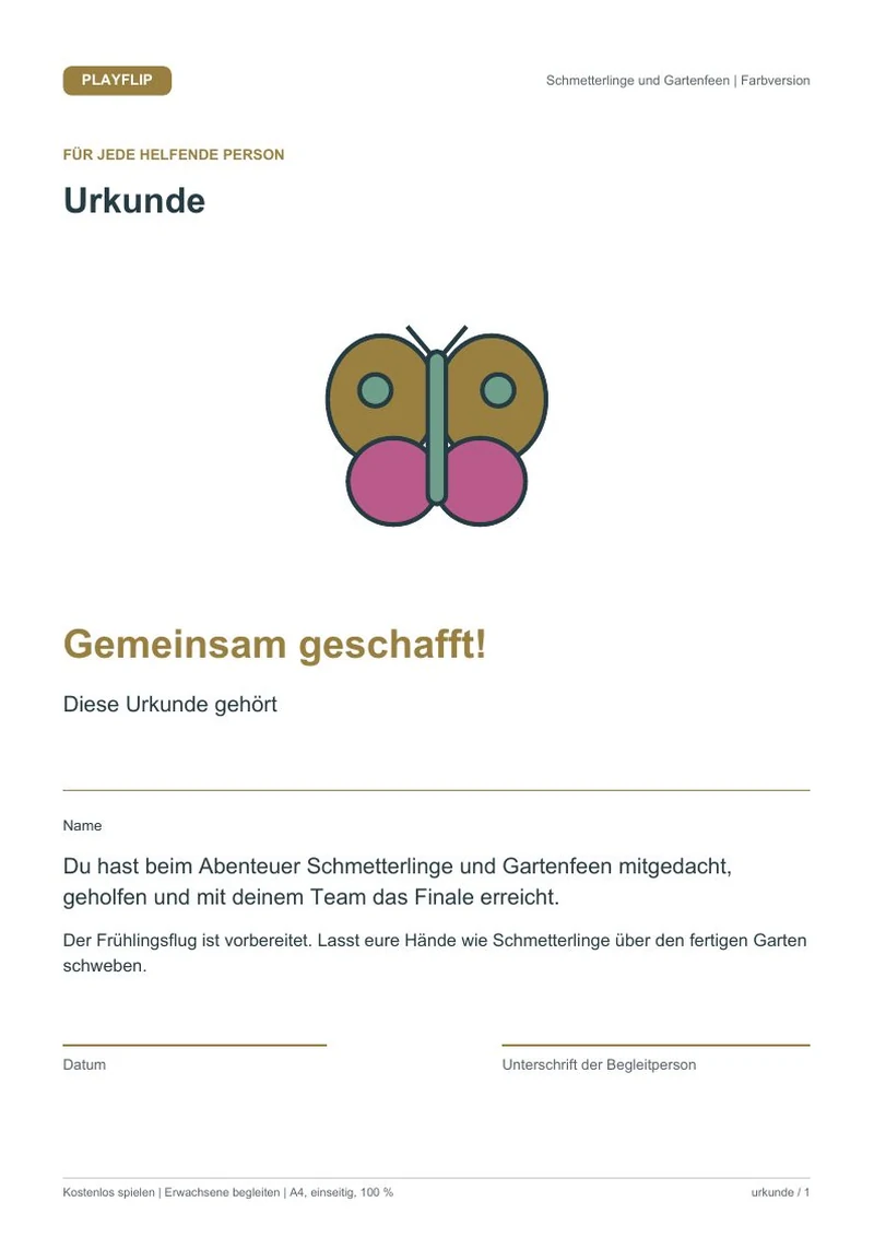 Originale Urkunde aus Der erste Frühlingsflug