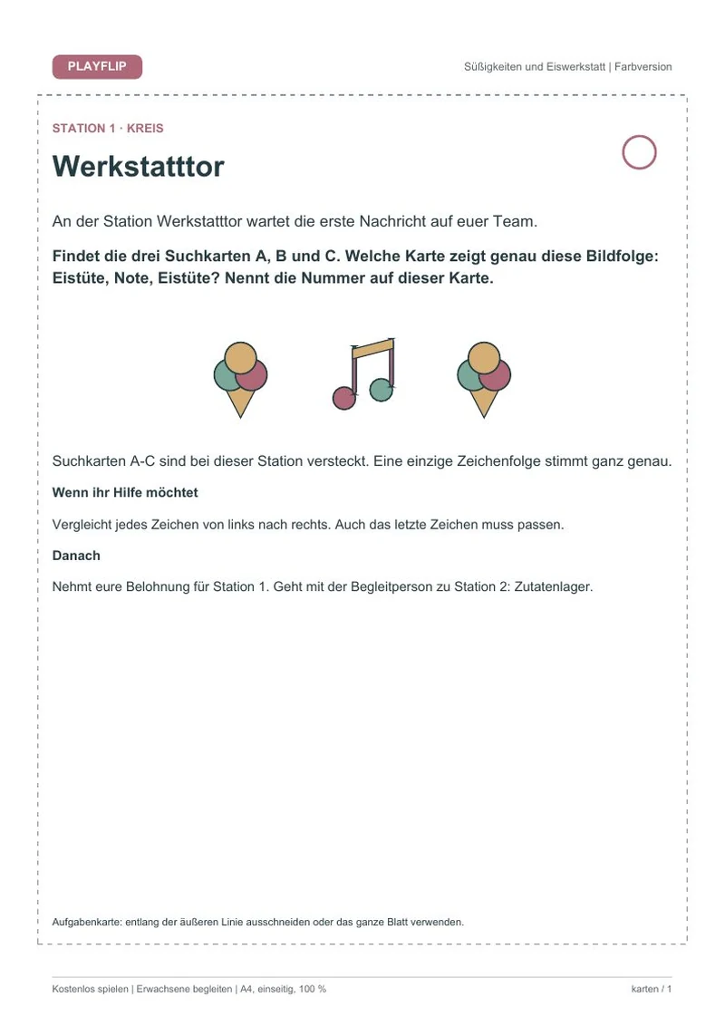 Originale erste Aufgabenkarte aus Das große Papierbuffet