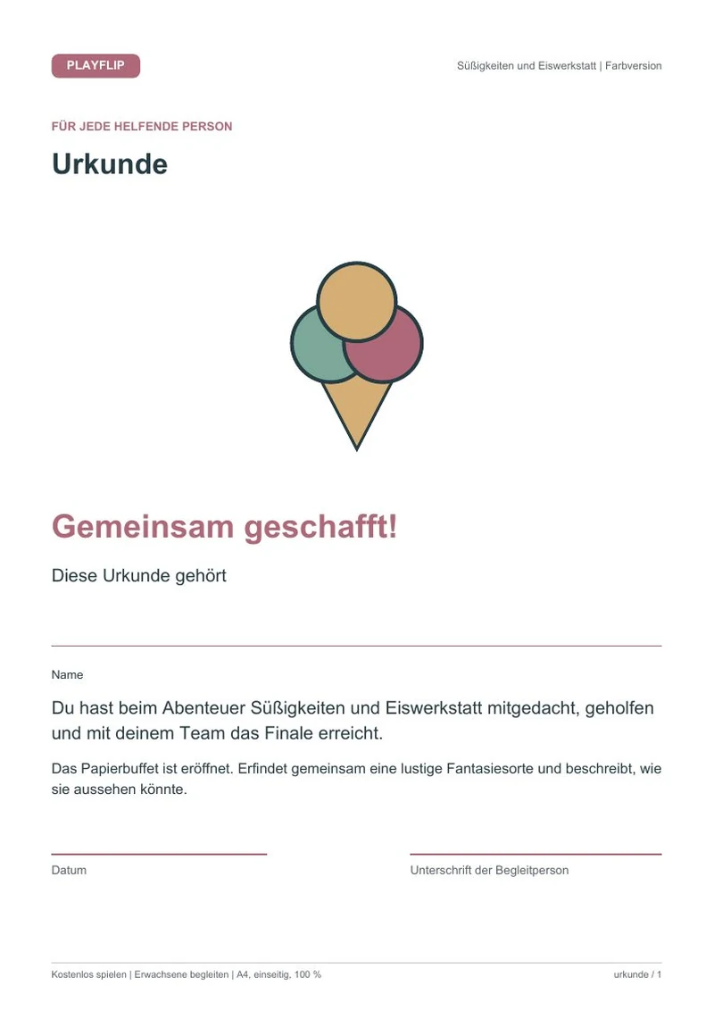 Originale Urkunde aus Das große Papierbuffet