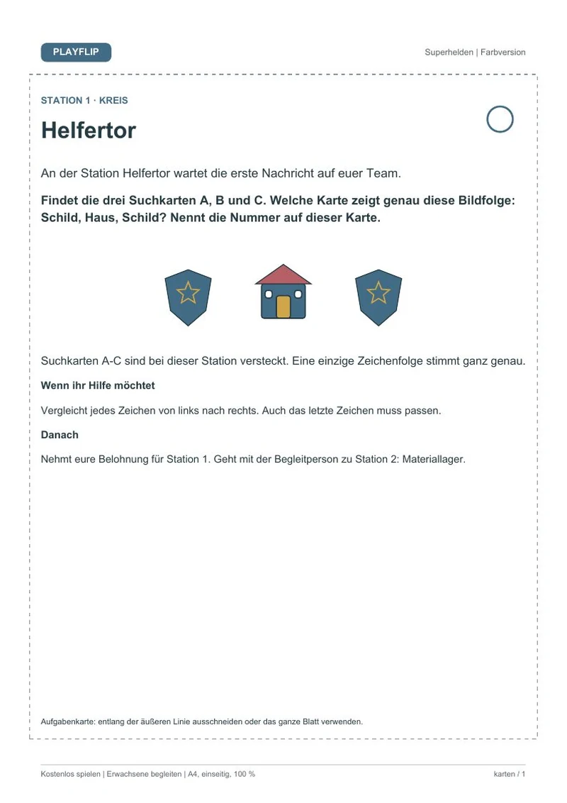Originale erste Aufgabenkarte aus Das Signal der Freundlichkeitsstadt