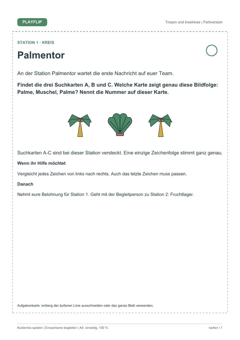 Originale erste Aufgabenkarte aus Das Fest auf Sonnengrün