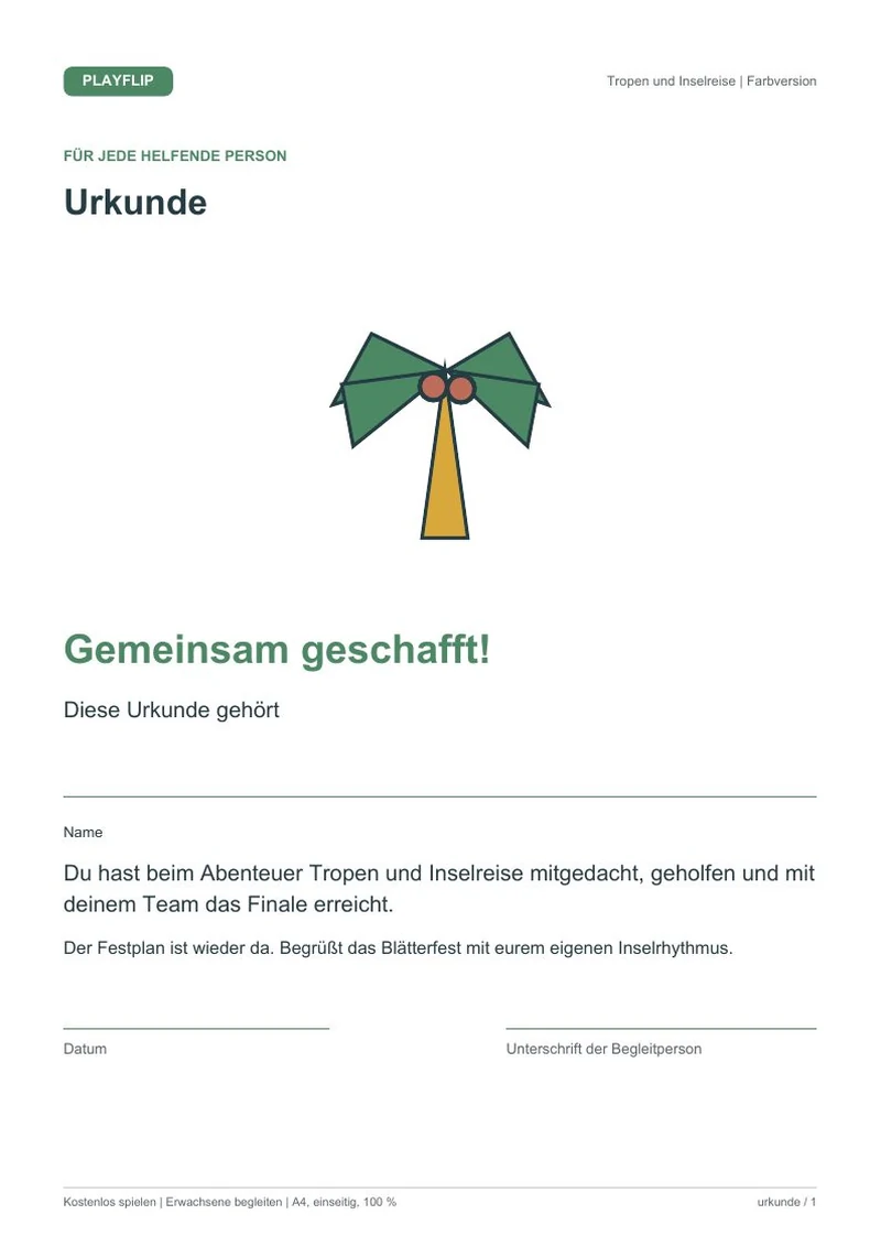 Originale Urkunde aus Das Fest auf Sonnengrün