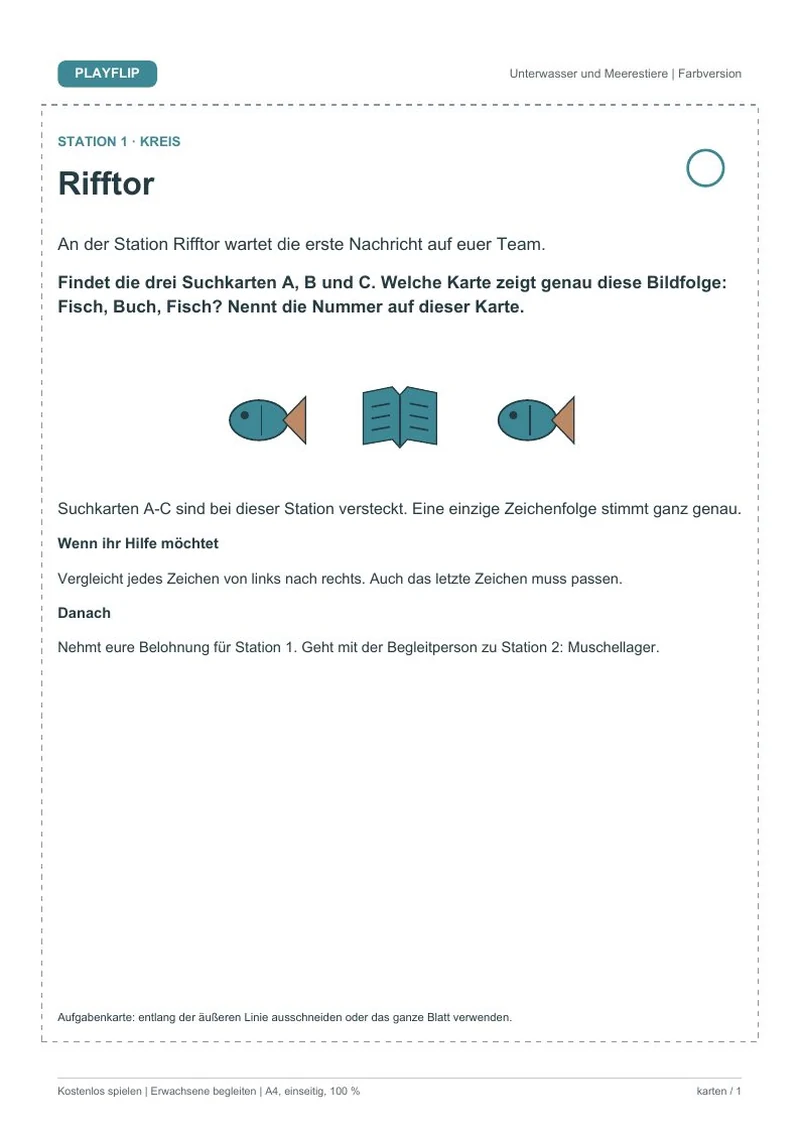 Originale erste Aufgabenkarte aus Das große Rifftreffen
