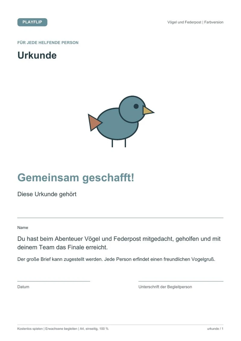 Originale Urkunde aus Der Brief der Federpost