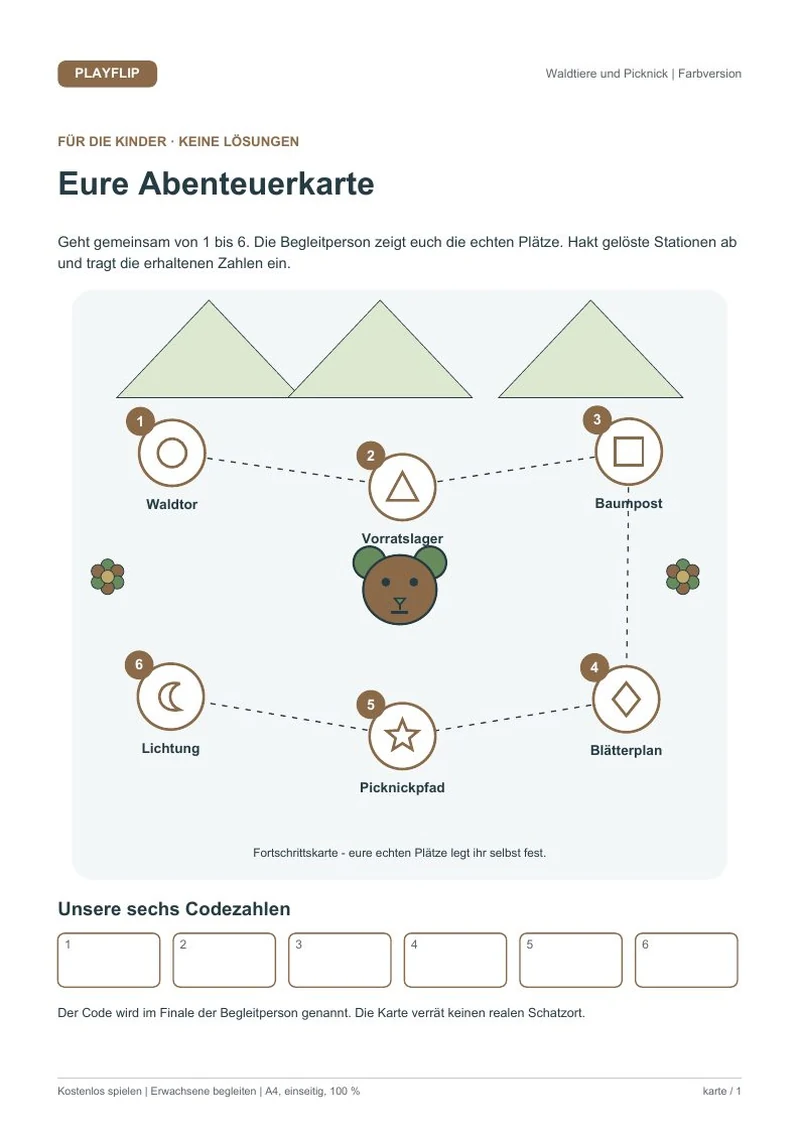 Originale Kinderkarte aus Picknick im Freundschaftswald