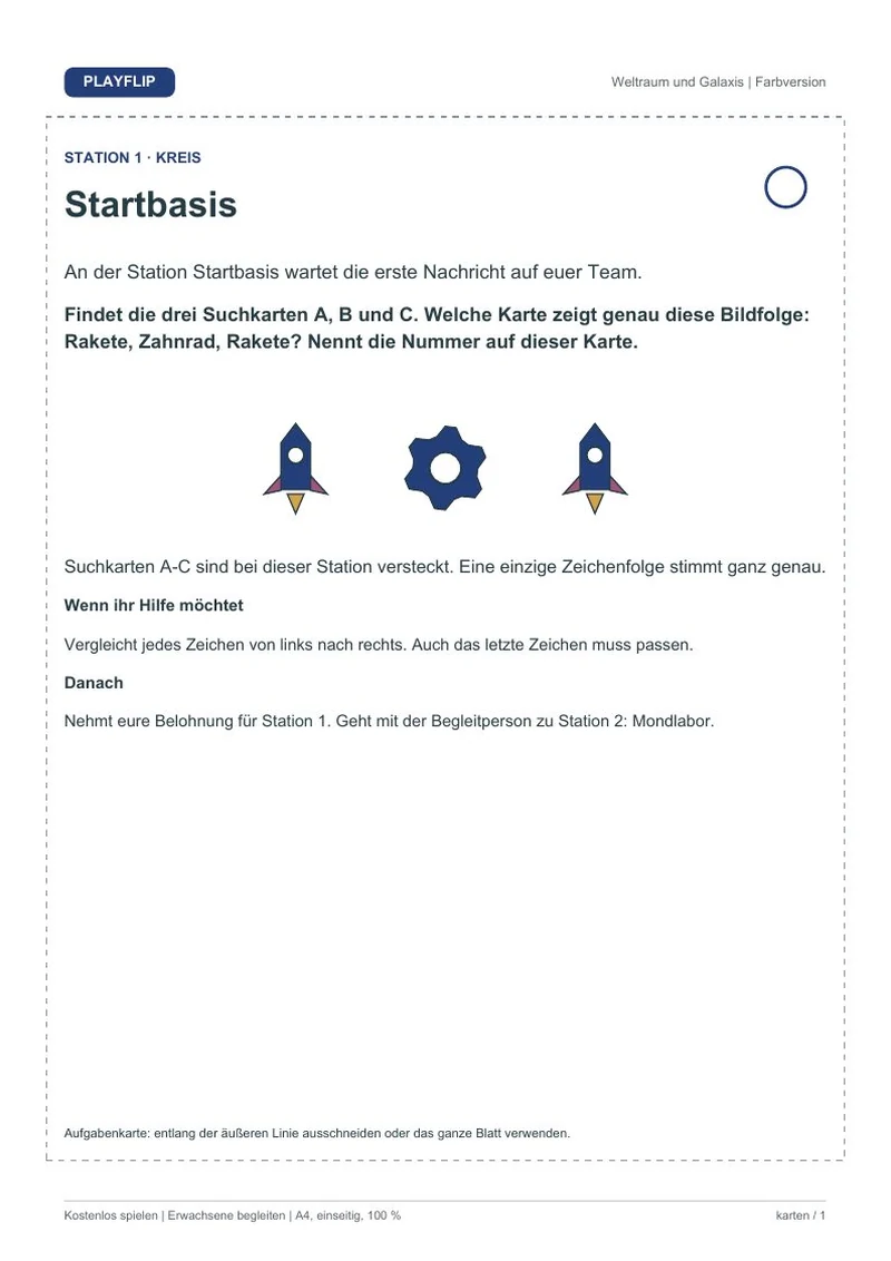 Originale erste Aufgabenkarte aus Mission Nova