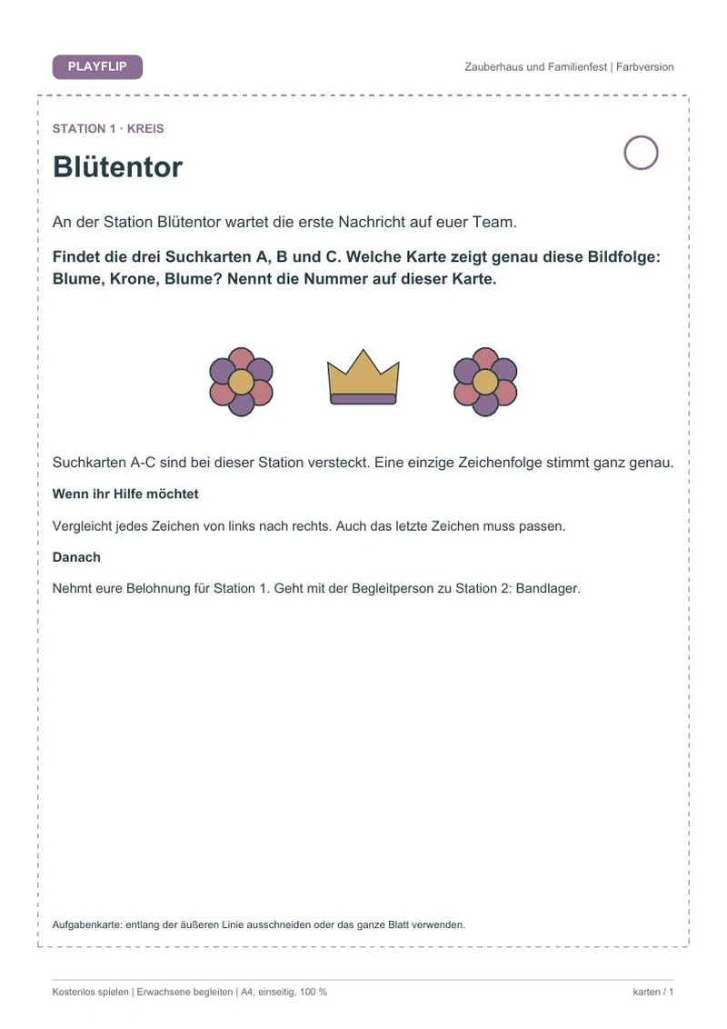 Originale erste Aufgabenkarte aus Erinnerungen aus Blütenwind
