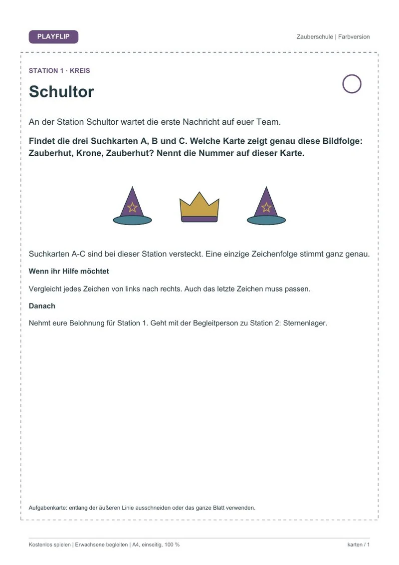 Originale erste Aufgabenkarte aus Das Buch vom Abendstern