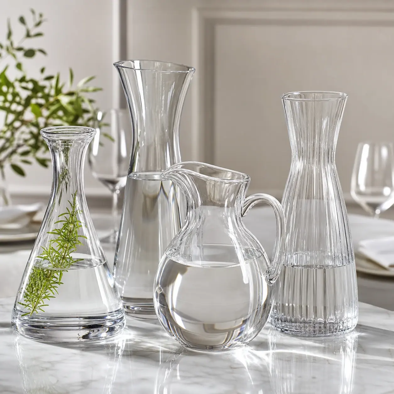 Karaffen und Krüge aus Glas für Service