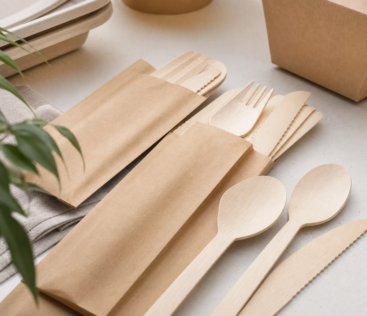 Nahaufnahme von Einwegbesteck und To-go-Besteck